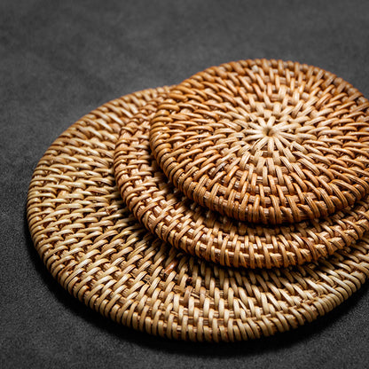 Rattan Coaster Set Tea Tassenhalter Wärmeisolierung Nicht-Schlupfmatte