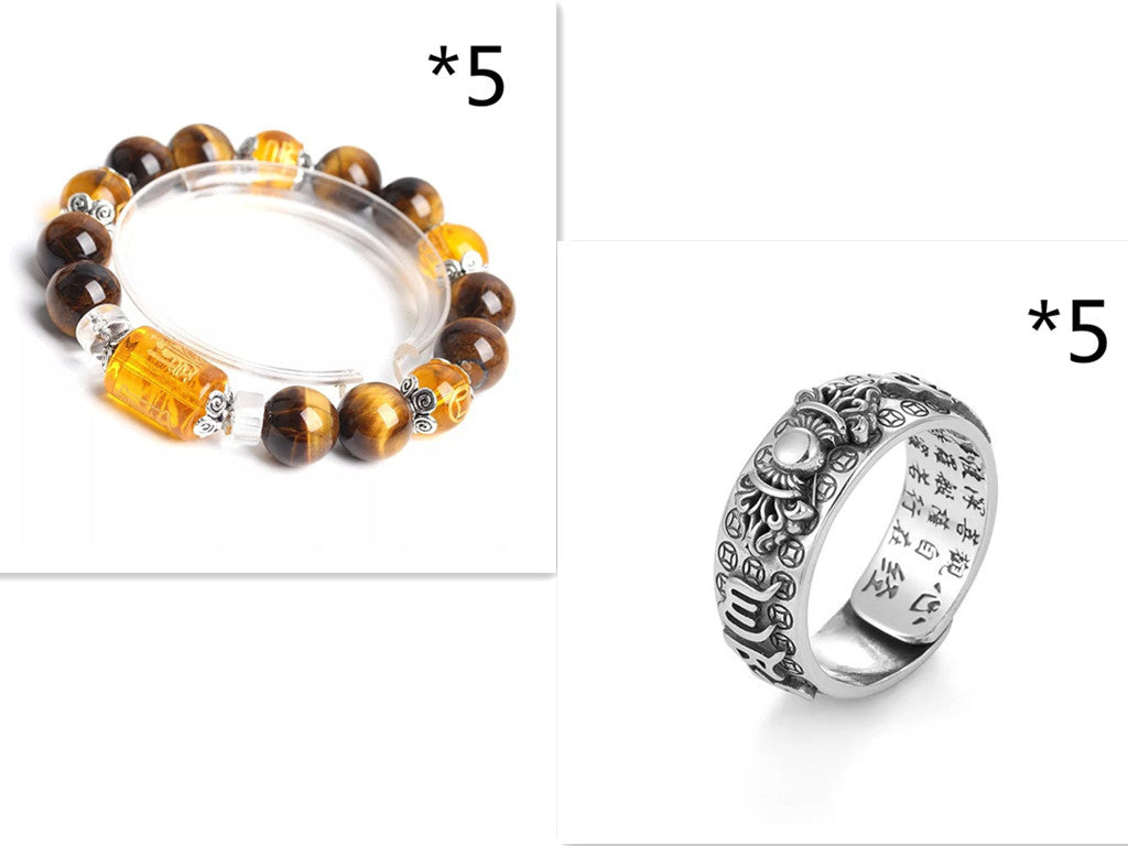 Tiger Eye Stone Three-sided God of Wealth Lucky Bead Bracelet Bead Bracelet