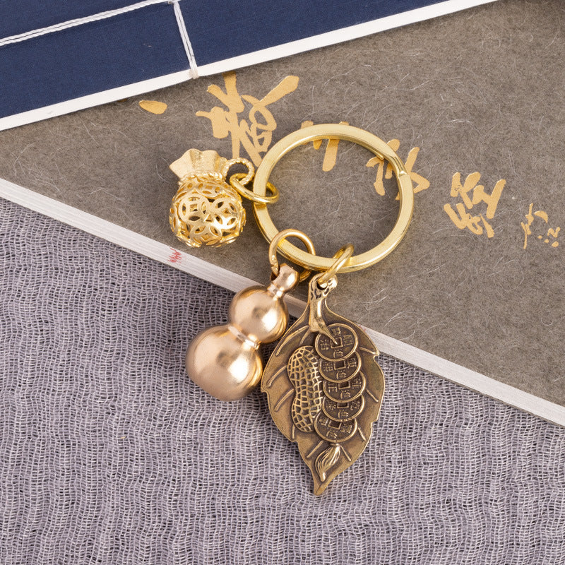 Brass One Leaf Makes Money Key Pendant Keychain