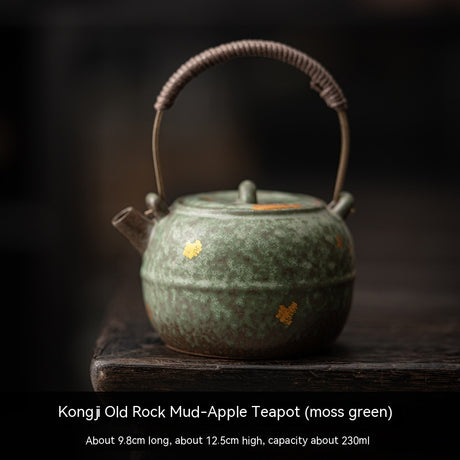 Old Rock Clay Carrying Handle Teapot Bronze Glaze Tea Set