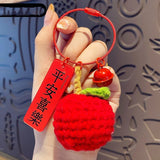 Handmade Woven Wool Crocheted Persimmon Peanut Lucky Keychain-6