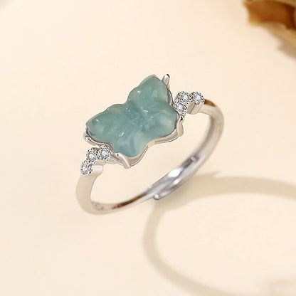 Natural Blue Water Jade Butterfly Ring for Women