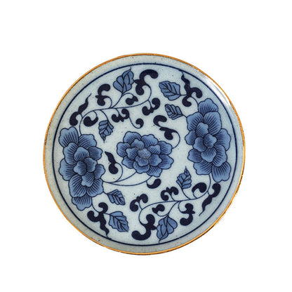 Coarse Pottery Gold Painting Retro Blue And White Coaster Household Insulation Mat