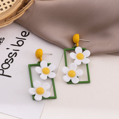 S925 Silver Needle Small Daisy Earrings Temperament Long Earrings Ins Net Red Earrings