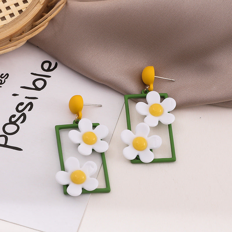 S925 Silver Needle Small Daisy Earrings Temperament Long Earrings Ins Net Red Earrings