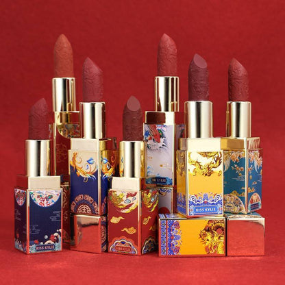 Chinese Elegant Red Makeup Carved Lipstick Set-2