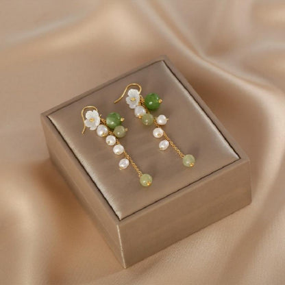 Natural Freshwater Pearl Earrings Women's Hetian Jade