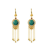 Ancient Style Long Tassel Hetian Jade Malachite Auspicious Cloud Earrings-7