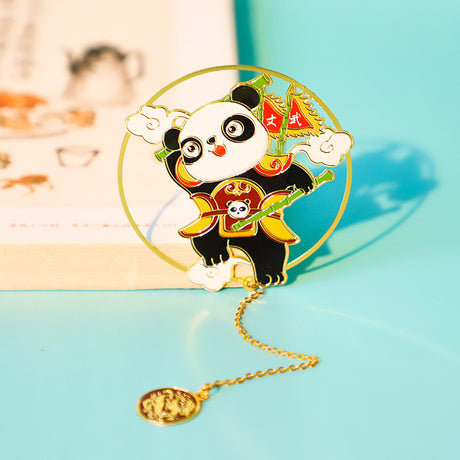 Chinese Style Cartoon Panda Color Printing Etching Plating Metal Bookmark