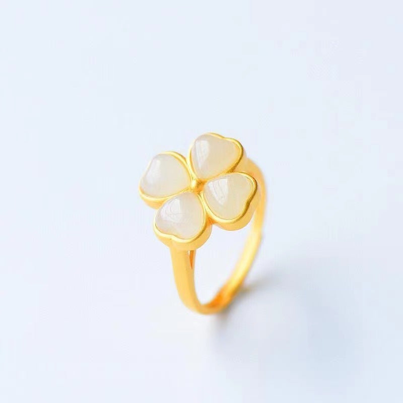 Four-Leaf Clover Jade Fashion Retro Minority Ring