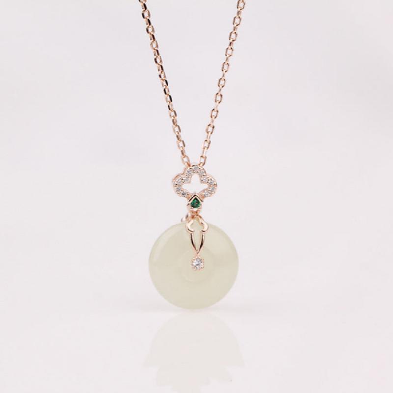 S925 Sterling Silver Necklace New Chinese Style Natural Hetian Jade