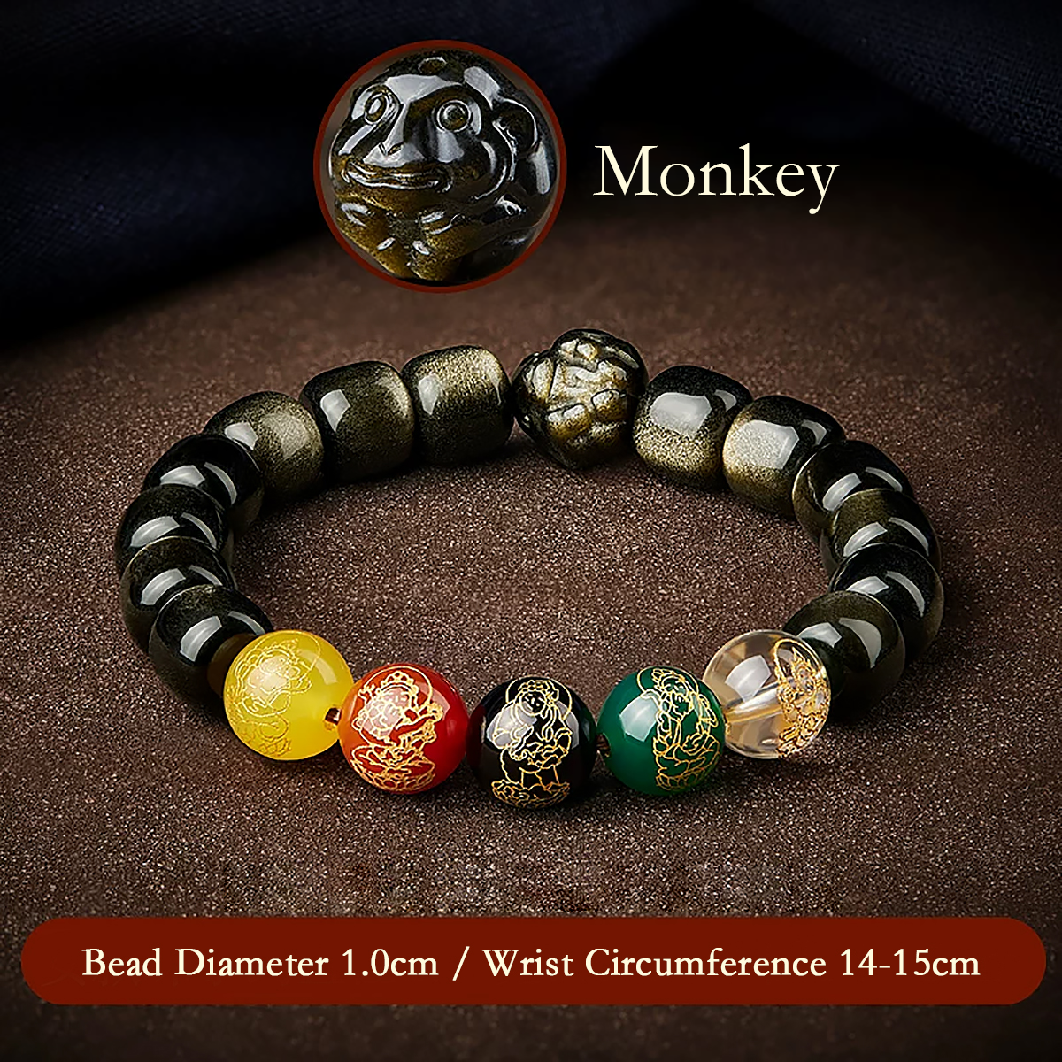 Five Gods of Wealth Lucky Beads Bracelet Zodiac Gold Obsidian Handheld Rosary-22