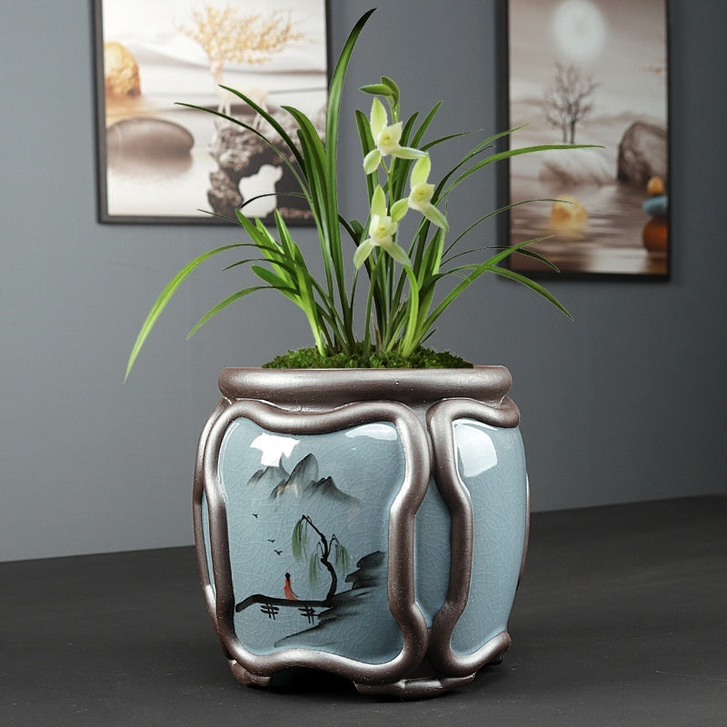 Vereinfachte Celadon Blumentopf im chinesischen Stil
