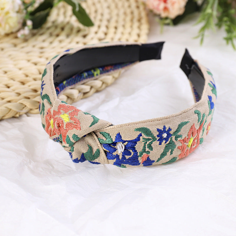 Rustic Style Floral Pattern Embroidered Hair Bands-8