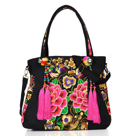 Ethnic Style Floral Embroidery Tassel Shoulder Handbag-6