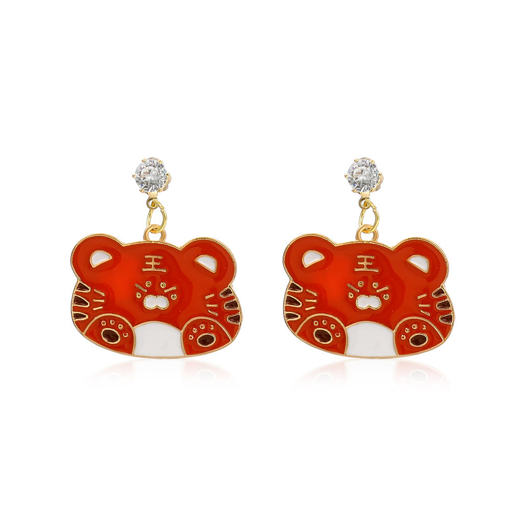 Sweet Temperament Diamond Little Tiger Earrings Chinese Zodiac