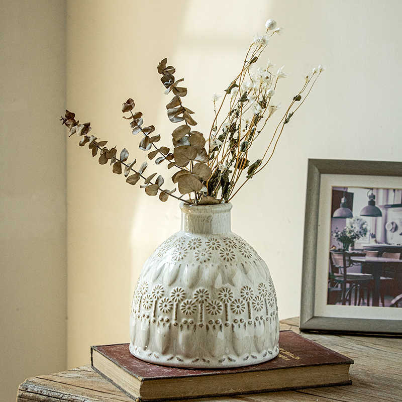 Dandelion Vase Distressed Relief Ornaments Ceramic Flowerpot