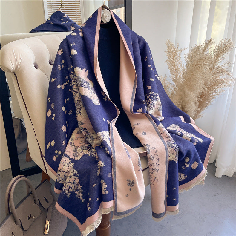 Cashmere-like Double-sided Thermal Scarf Air Conditioning Shawl-5