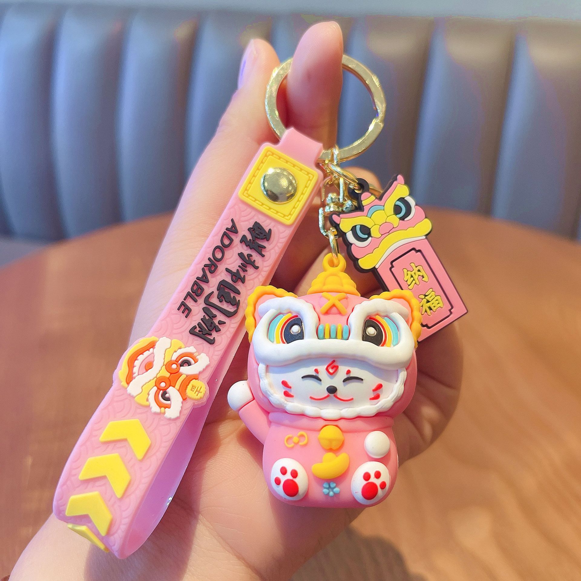 Lion Dance Fortune Cat Doll Creative Keychain Book Bag Pendant-3