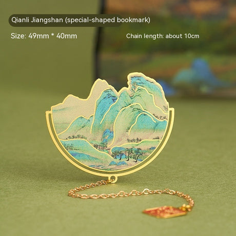 Classical Creative Qianli Jiangshan Special-shaped Metal Bookmark Gift-