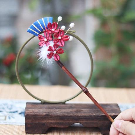 Retro Pearl Rising Bamboo Tangled Plum Blossom Hairpin-2