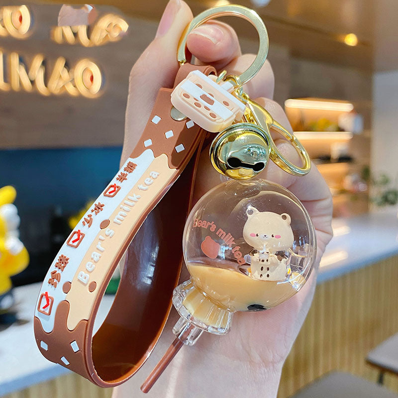 Milk Tea Bear Quicksand Bottle Bag Pendant Keychain-7