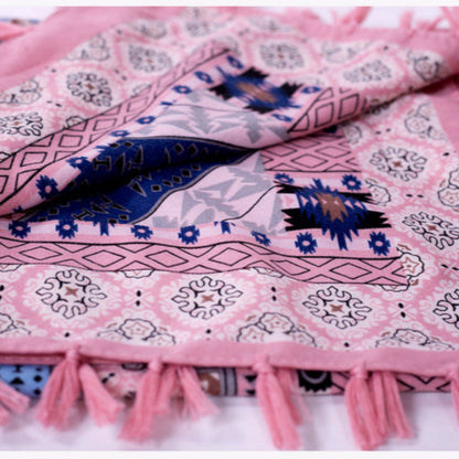 Ethnic Style Fringed Scarf Jacquard Square Scarf