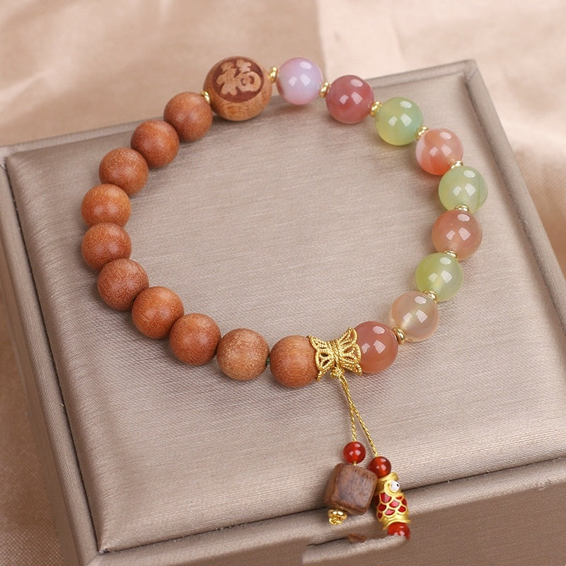 Chinese Style Artistic Retro Sweet Natural Agate Sandalwood Bracelet-1