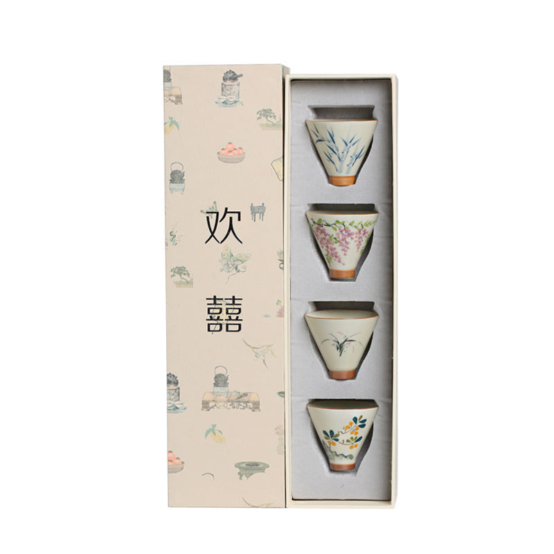 Unterglasur handbemalte Bambushut kleine Teetasse Geschenkbox