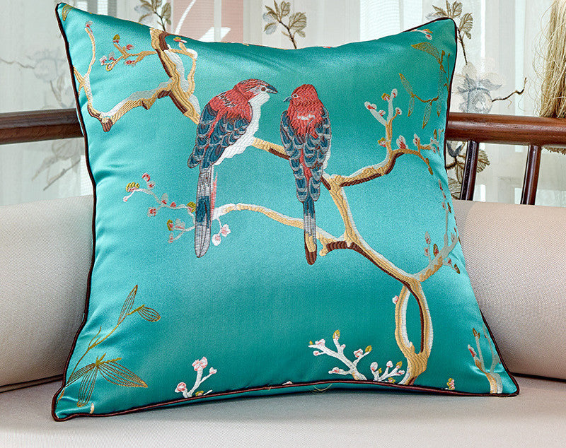 Chinese Throw Pillow Flower And Bird Jacquard Style Chair Cushion Cushion