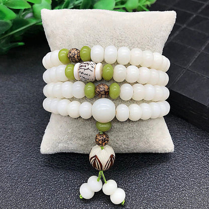 White Jade Bodhi Root Bracelet 108 Bracelet