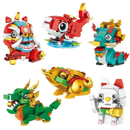 Chinese New Year Auspicious Beasts Building Block Educational Toys-5