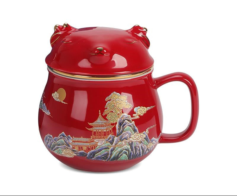 Forbidden City Cat Cup With Lid Ceramic Female Tea Water Separate Coffee