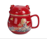 Forbidden City Cat Cup With Lid Ceramic Female Tea Water Separate Coffee