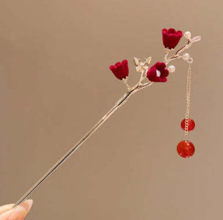 Chinese Style Retro Plum Blossom Branch Tassel Hairpin-8