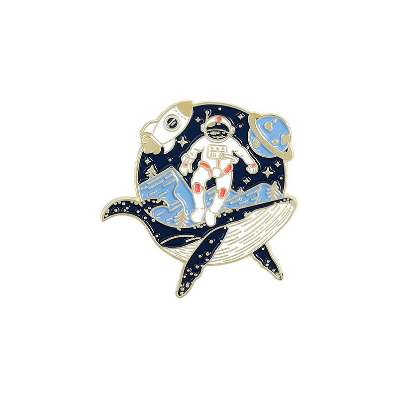 Cartoon Whale Astronaut Drift Bottle Badge Brooch