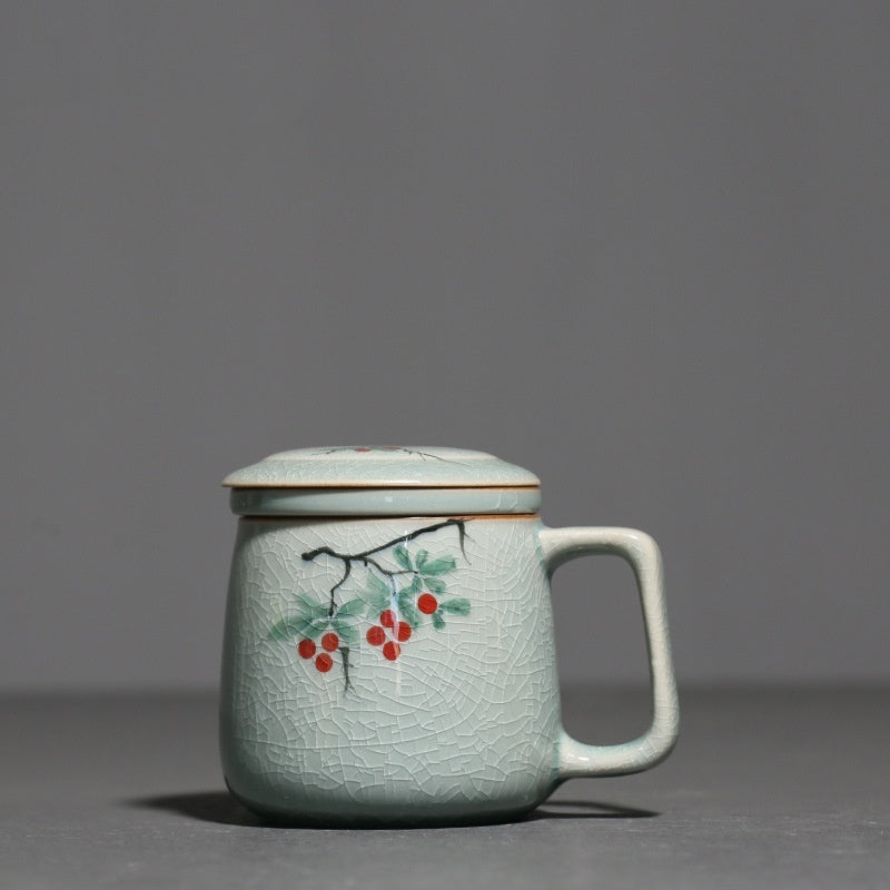 Ice Crack Hand Painted Loquat Tea Cup Tea And Water Separation