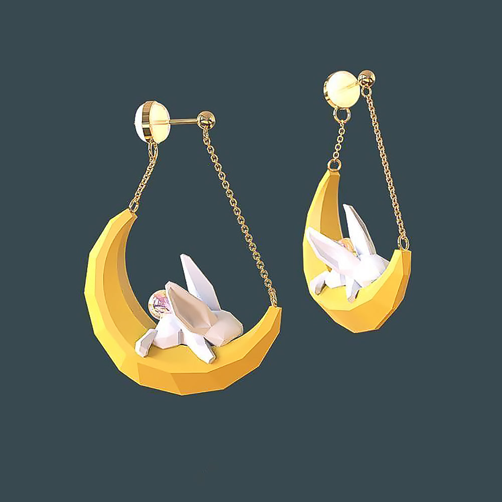 Moon Bunny Earrings 925 Silver Cute Earrings for Women-1