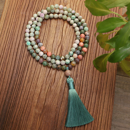 108 Natural Stone Long Tassel Necklace Indian Agate Necklace