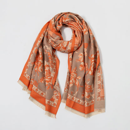 Retro Ethnic Style Peony Flower Cashmere Scarf