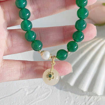 New Ancient Style Green Agate Golden Jade Flowers Bracelet-3