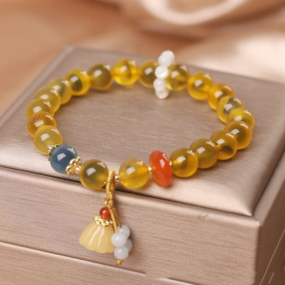 Chinese Retro Natural Stone Yellow Sugar Heart Agate Bracelet