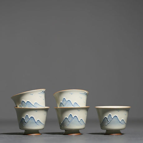 Hand-painted Embossed Faraway Mountain Pattern Tea Cup Set-2