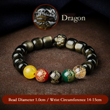 Five Gods of Wealth Lucky Beads Bracelet Zodiac Gold Obsidian Handheld Rosary-18