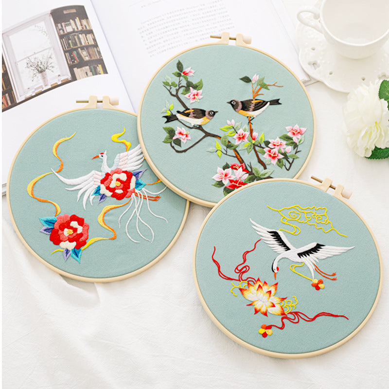 Chinese Style Flower and Bird Pattern Handmade Embroidery Material Kit-2