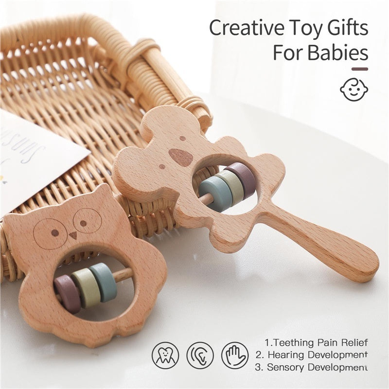 Baby Hand Grasp Rattles DIY Soothing Wooden Toys