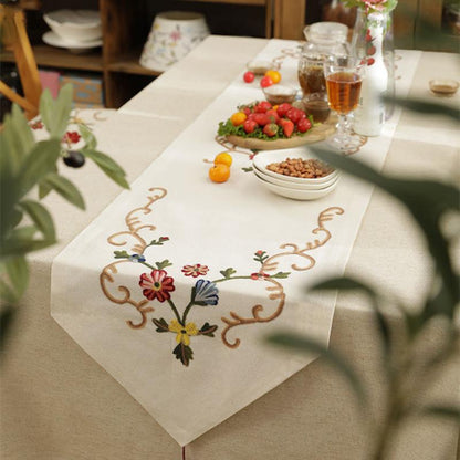 Cotton Linen Botanical Flower Hand Embroidered Table Flag-1