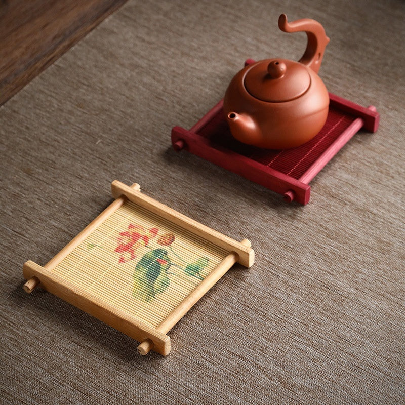 Bamboo Square Well-shaped Coaster Tea Pot Base Pastry Small Tray