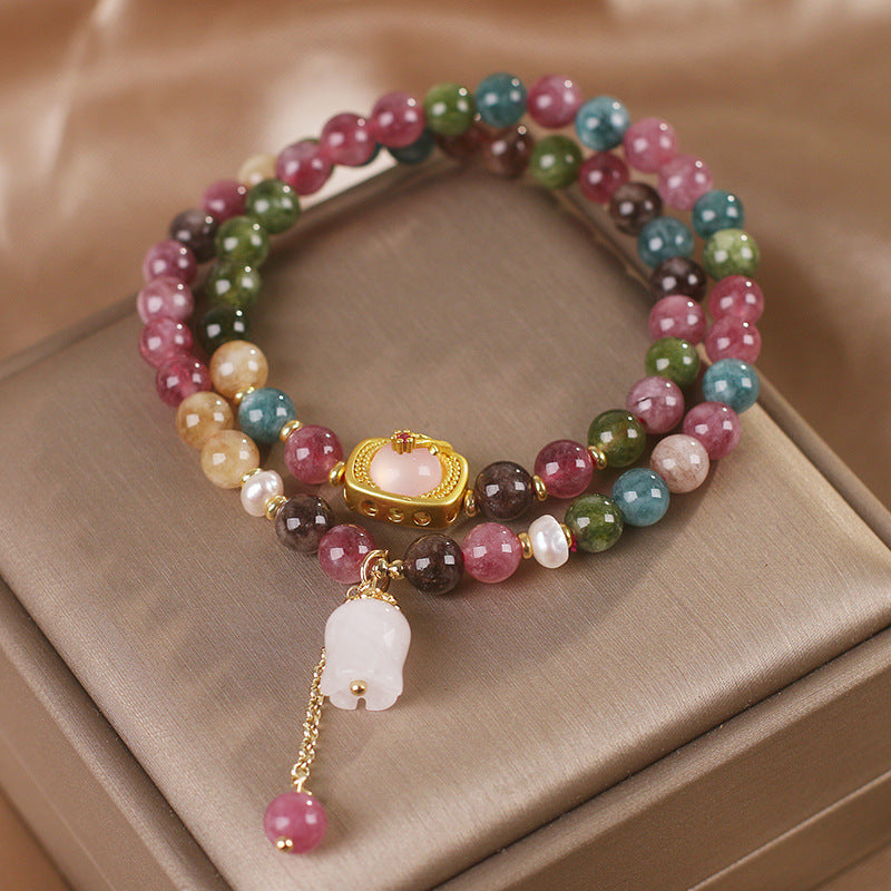 New Chinese Style Natural Color Tourmaline Multi-Layer Bracelet-3