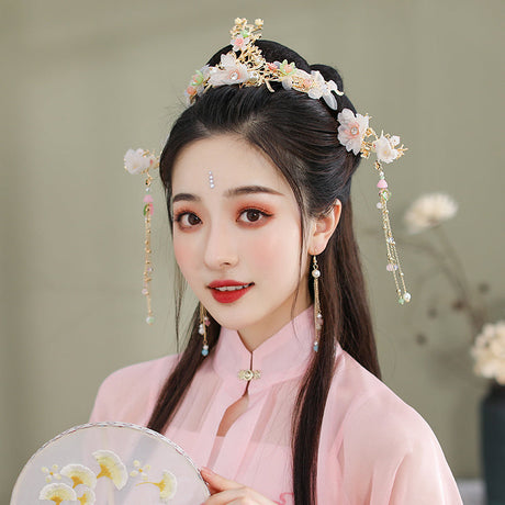 Simplified Hanfu Hair Accessories with Multiple Flower Hairpins Set-3